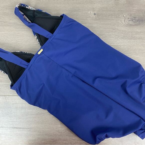 Lands End Blue Floral Slendersuit Grecian Tummy Control One Piece Swimsuit Sz.10 - Picture 11 of 16